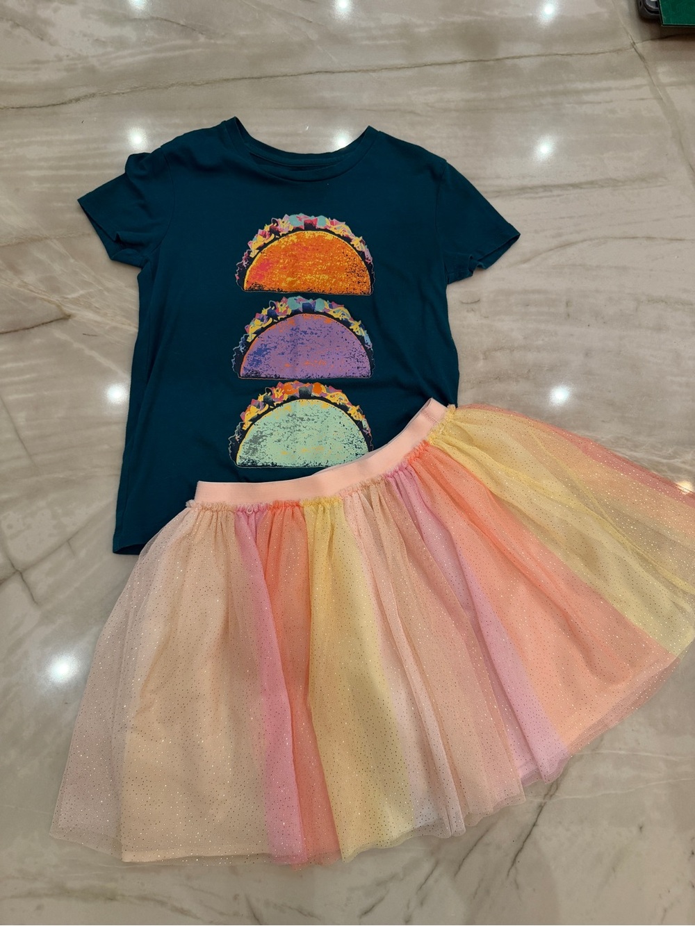 Adorable Taco Top and Sparkle Tutu Skirt size 8 Mix Match Outfit